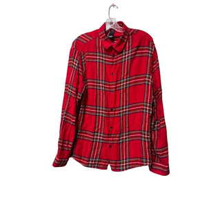 H&M Red Plaid Button-Up Flannel Shirt Large Soft Viscose